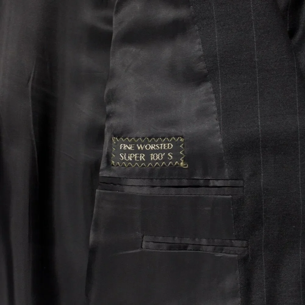 Ermenegildo Zegna 100% Wool Black Pinstriped 3-Button Blazer Men 46R (56EU)